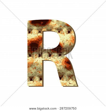 Capital English Letter R With Matza Texture. Font For Passover. Vector Illustration On Isolated Back