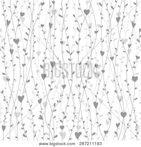 Cute Seamless Pattern With Hearts Branches For Retro Wallpapers, Textile Prints, Or Cards. Vector Il