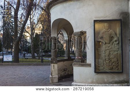 Kosice, Slovakia - February 14, 2019: Collonnade Of St Urban Tower On Main Street In Old Town Of Kos