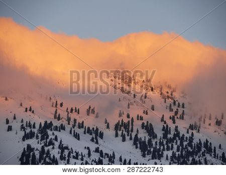 Mountains And Forest With Snow On The Background Of Clouds On A Sunny Day On The Island Of Evia (eub