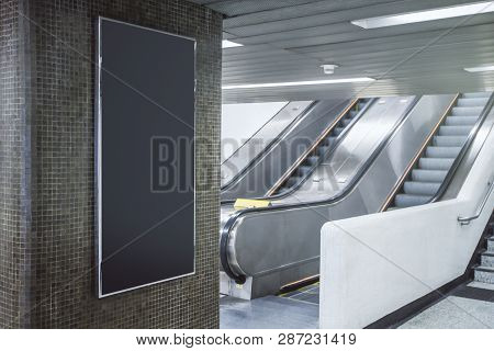 Empty Black Banner And Escalator