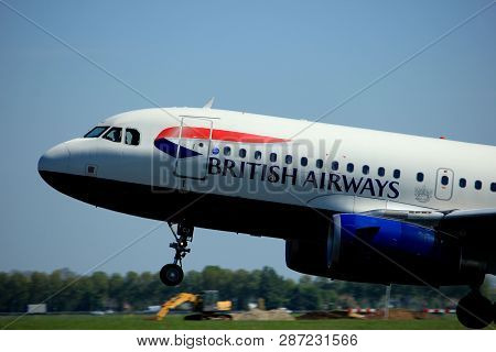 Amsterdam The Netherlands - May 4th 2018: G-dbcj British Airways Airbus A319-100 Takeoff From Polder