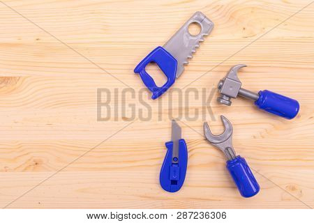 Set Of Joiners Tools On Woodenl Background