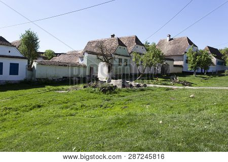 Viscri, Romania - April 29, 2018: Viscri Fortified Town View In A Spring Day