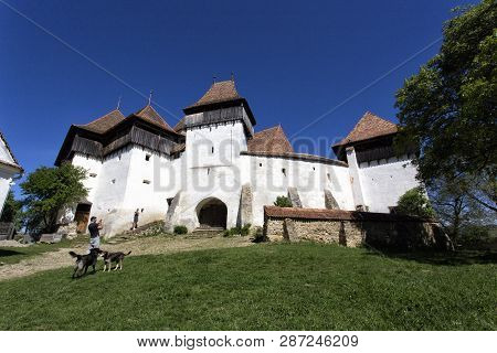 Viscri, Romania - April 29, 2018: Viscri Fortified Town View In A Spring Day