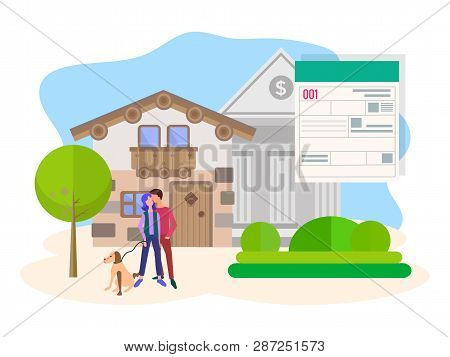 Vector Modern Illustration, Concept Of Saving And Investing Money, Obtaining A Loan For Real Estate.