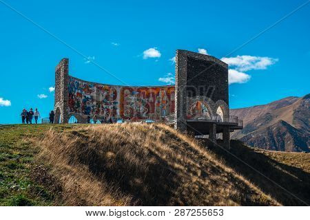 Gudauri, Georgia - 06.10.2018: Monument Of The Friendship Between Russia And Georgia