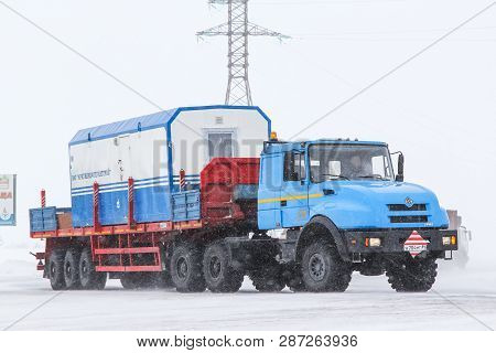 Novyy Urengoy, Russia - April 7, 2013: Blue Semi-trailer Truck Ural 44202 At The Interurban Road.
