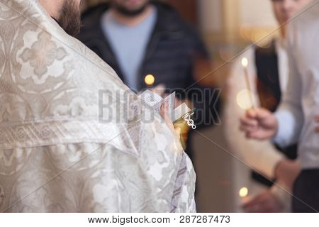 Pastor Holding A Bible Ready For Preach In Church.christian, Preacher And Sunday Worship Concept