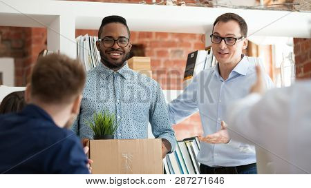 African Man Having First Working Day Getting Acquainted With Colleagues