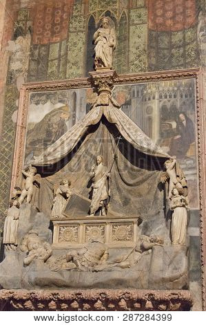Italy, Verona - December 08 2017: The View Of The Brenzoni Mausoleum Sculptured By Nanni Di Bartolo 