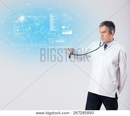 Middle aged neurologist showing the test result 