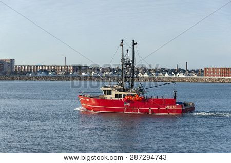 New Bedford, Massachusetts, Usa - January 25, 2019: Commercial Fishing Vessel Eagle Leaving New Bedf