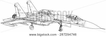 Air Jet Fighter With Missiles On White Background. Created Illustration Of 3d