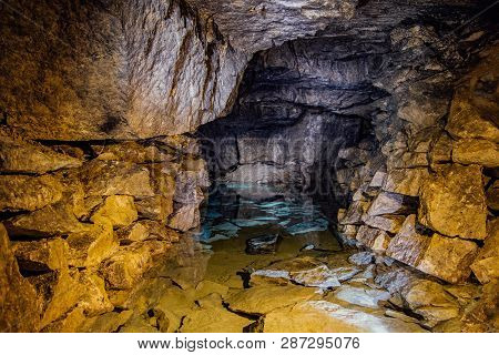 Old Abandoned Flooded Limestone Mine Gurievsky In Byakovo, Tula Region