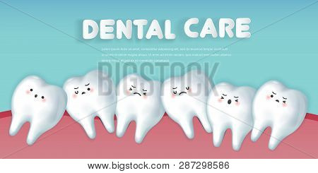 Cute Cartoon Crowding Tooth Concept On Green Background