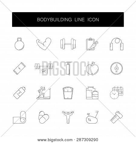Line Icons Set. Bodybuilding Pack. Vector Illustration