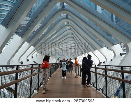 Jakarta, Indonesia - February 1, 2019: People Walking On The Hallway Of Gelora Bung Karno (gbk) Pede
