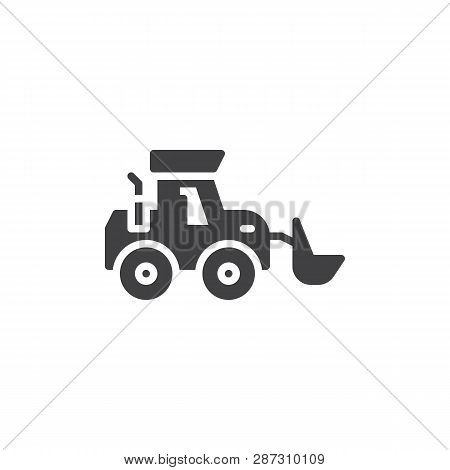 Front Loader Vector Icon. Filled Flat Sign For Mobile Concept And Web Design. Wheel Loader Truck Gly