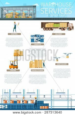 Storage Service Or Maintenance Infographic Banner. Smart Modern Factory Process Item. Warehouse Cont