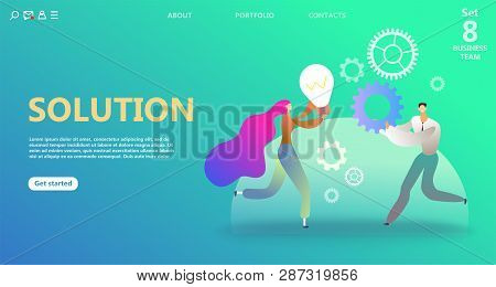 Business Landing Page Template. Team Work Landing Page Template. Teamwork Concept, Idea - Light Bulb