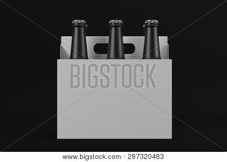 Matte Black Glass Beverage Bottles In A Paper Box. Mock Up. 3d Rendering