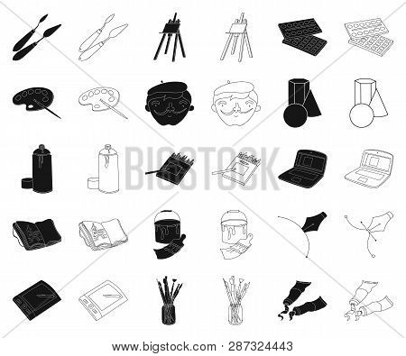 Painter And Drawing Black, Outline Icons In Set Collection For Design. Artistic Accessories Vector S