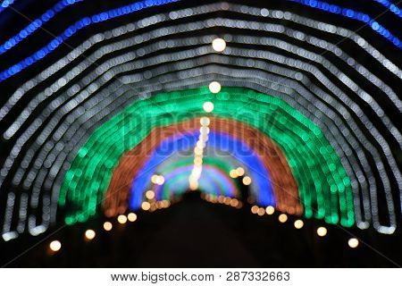 Night City Street Lights Bokeh Background At The Kobe Harbour Land  ,defocused Background