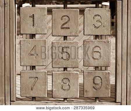 Tris Game With Arabic Numbers, Game For Children In Outdoor Area
