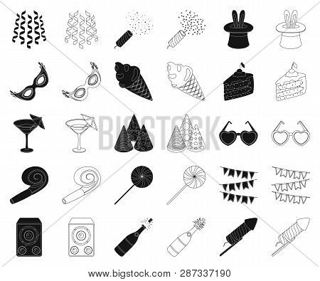 Party, Entertainment Black, Outline Icons In Set Collection For Design. Celebration And Treat Vector
