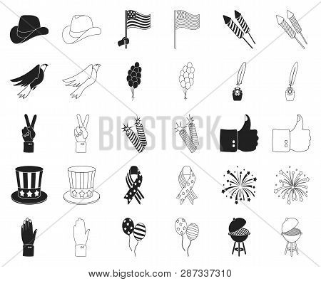 Day Of Patriot, Holiday Black, Outline Icons In Set Collection For Design. American Tradition Vector