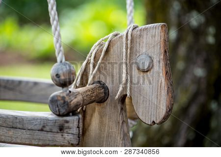 Little Swing For Babies With The Shape Of A Horse, Wooden Seesaw Detail, Handmade Teeter Totter In A