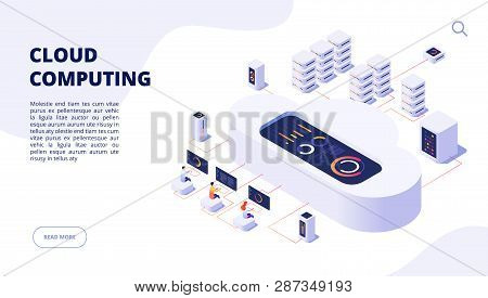 Cloud Computing. Online Backup Secure Computer Internet Hosting Access Apps Networking 3d Landing Ve