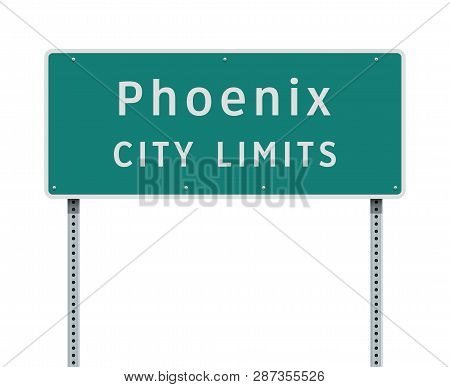 Vector Illustration Of The Phoenix City Limits Green Road Sign