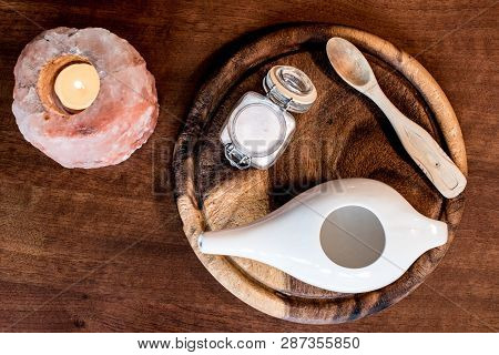 Neti Pot, Ayurvedic System For Cleaning Nose With Water And Pink Salt From Hymalaia, Set With Towel,