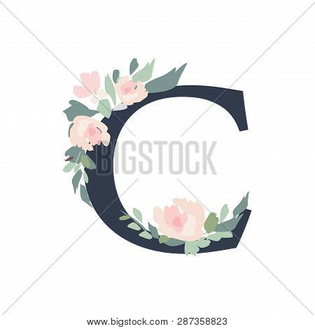 Floral Alphabet - Letter C With Flowers Bouquet Composition. Unique Collection For Wedding Invites D