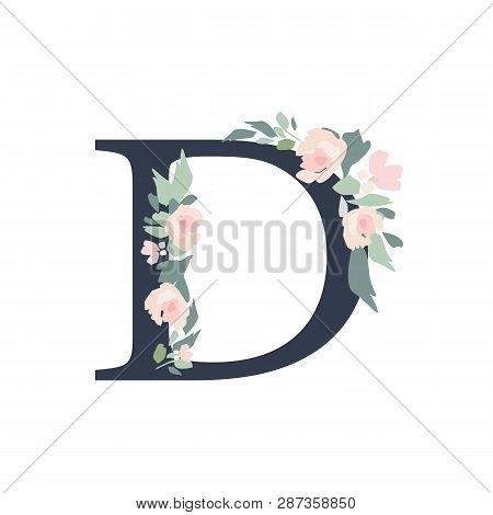 Floral Alphabet - Letter D With Flowers Bouquet Composition. Unique Collection For Wedding Invites D