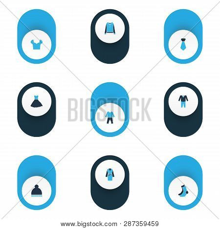 Clothes Icons Colored Set With Winter Hat, Socks, Dressing Gown And Other Beanie Elements. Isolated 