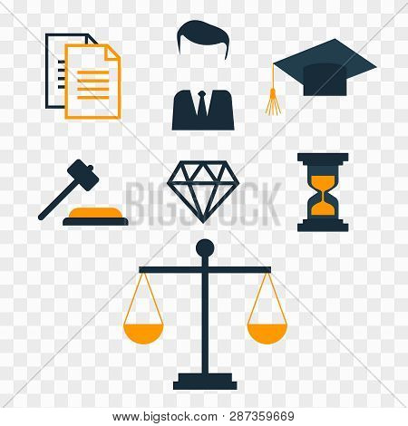 Lawyer Concept. Lawyer Icons In Flat Style. Lawyer Sign And Symbol Vector