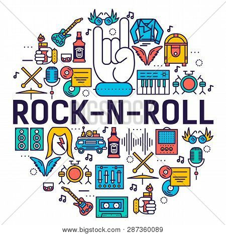Premium Quality Rocknroll Outline Icons Collection Set.  Music Equipment Linear Symbol Pack. Modern 