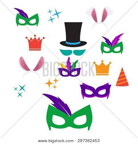 Party Birthday Photo Booth Props. Hat And Mask, Costume And Cylinder, Bunny Ears Nose Moustache