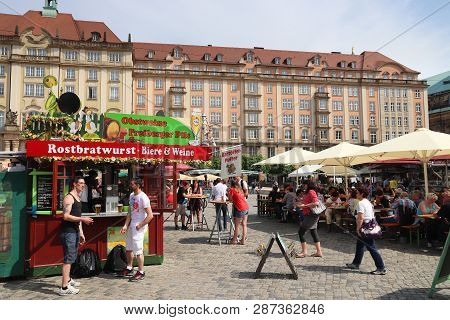 Dresden, Germany - May 10, 2018: People Visit Fruhjahrsmarkt (spring Market) In Dresden. Spring Mark