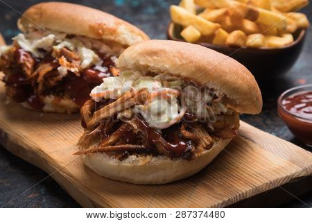 Burger with pulled pork, classic american meat sandwich