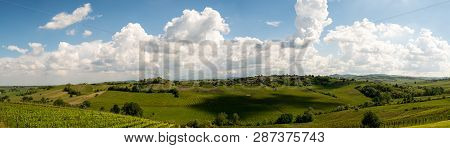 Shadows Of Clouds On Vineyard Landscape, Italian Vineyards Of Ziano Piacentino