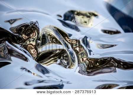 Liquid Metal Similar Image, Wavy Steel Sculputure With Reflection, Details