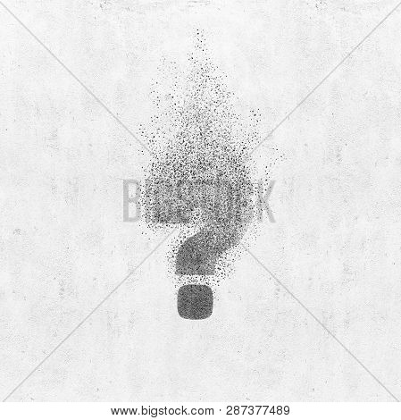 Illustration Of Concrete Grey Wall Background With Disapeared Question Sign