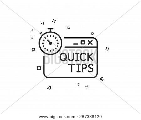 Quick Tips Line Icon. Helpful Tricks Sign. Tutorials With Timer Symbol. Geometric Shapes. Random Cro