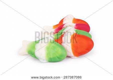 Fish Shaped Gummies On White Background Melon, Sugar, Sour, Temptation, Tasting, Slices, Jelly, Swee