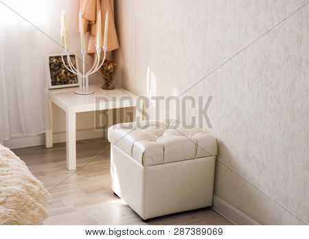 Interior And Decor Concept - Vintage Candlestick In The Bedroom