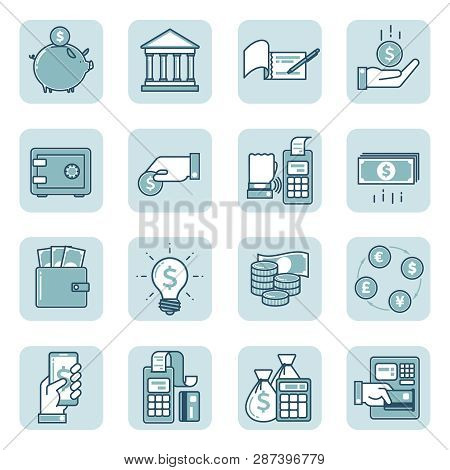Set Of Linear Icons On Finance And Banking
